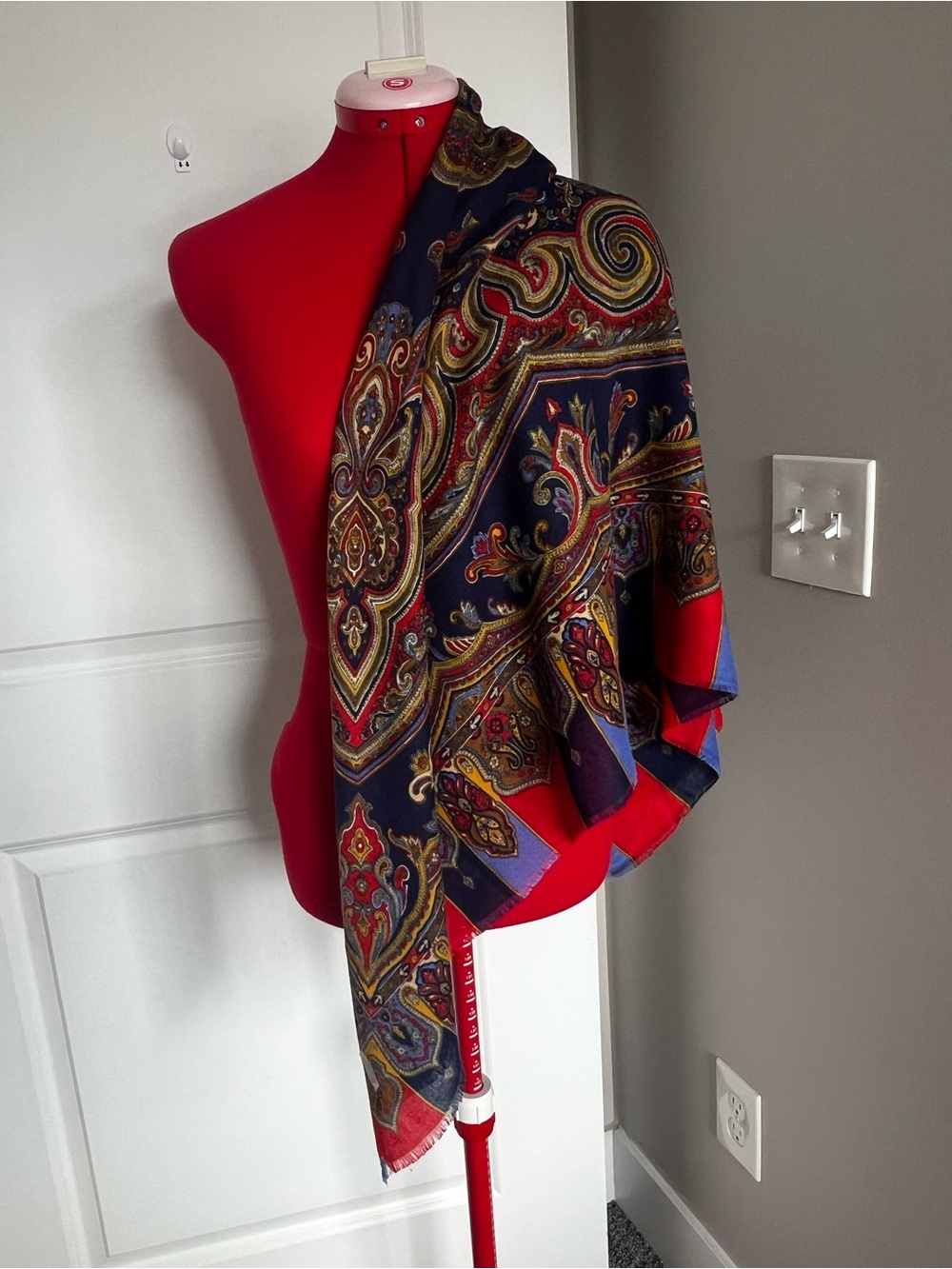 Navy and Red Paisley Decorative Throw Scarf - Elegant Accent